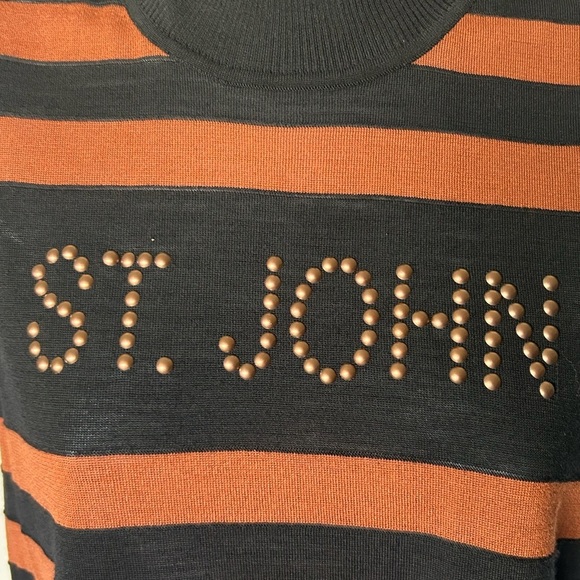 St John striped sweater mock neck sleeveless wool blend studs excellent Size M - Picture 4 of 9